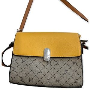 Carpsia print two tone top flap crossbody bag